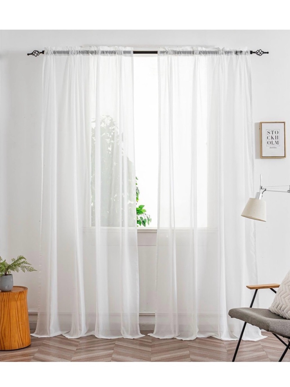 Ivory White Sheer Curtains 84 Inches Long, 2 Panels Set